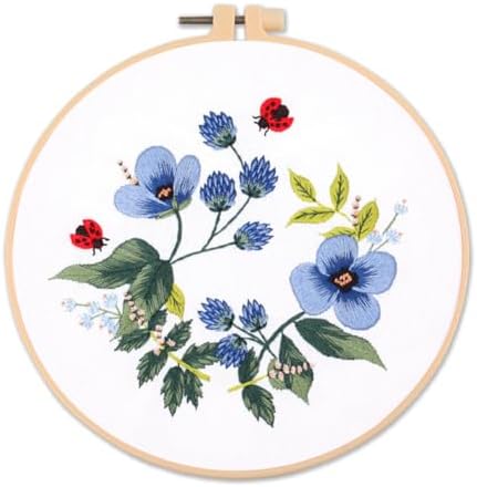 Awesocrafts Embroidery Kit, Flowers Ladybug Full Range of Embroidery Starter Kits for Beginners Adults Kids DIY Cross Stitch Handmade Easy Patterns (Flowers) by Awesocrafts