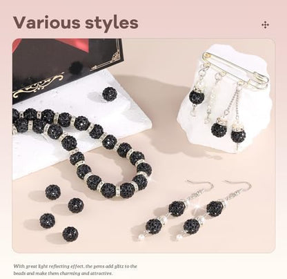 105pcs 10mm Rhinestone Beads for Jewelry Making, Black Shiny Round Disco Ball Beads Bulk, Sparkle Crystal Clay Christmas for Bracelet Baseball Necklace Earring Crafting and DIY - Image 2