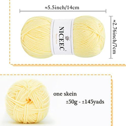 NICEEC 300g Soft Assorted Colors Yarn 100% Acrylic 870yds -Yellow - Image 2