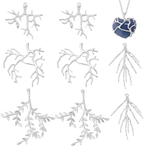 PH PandaHall 8pcs 4 Styles Branch Shape Blanks, Brass Pendant Trays Bezel Metal Claw Cage Pendant Frames Pendants Holder for Irregular Gemstone Cabochons Rhinestones DIY Jewelry Making, Silver by PHPandaHall