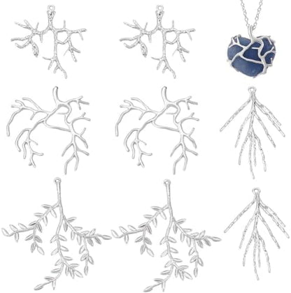 PH PandaHall 8pcs 4 Styles Branch Shape Blanks, Brass Pendant Trays Bezel Metal Claw Cage Pendant Frames Pendants Holder for Irregular Gemstone Cabochons Rhinestones DIY Jewelry Making, Silver by PHPandaHall