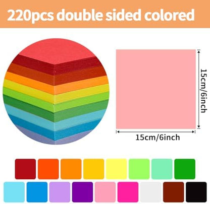Praisebank Pink Origami Paper, 220pcs 6x6 inch, Double Sided Color, Origami Paper Kit for Crafts, Origami Kit. - Image 2