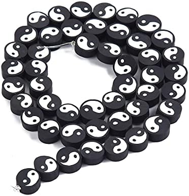 100pcs Black Yin Yang Polymer Clay Spacer Beads for Women Jewelry Making DIY Bracelet Necklace Hair Clip Accessories (Black Yin Yang) - Image 2