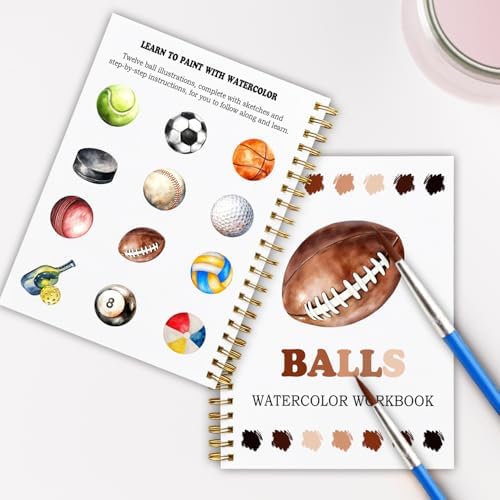 12 Patterns Sports Balls Watercolor Book, Basketball Soccer Football Tennis Painting Workbook, DIY Art Gift for Teen Athletes and Adult Fans, Stress Relief Water Coloring Activities - Image 6