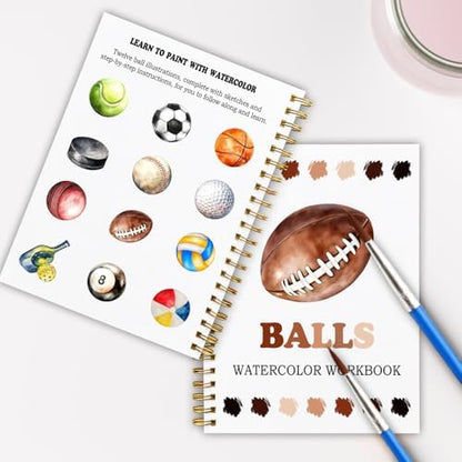12 Patterns Sports Balls Watercolor Book, Basketball Soccer Football Tennis Painting Workbook, DIY Art Gift for Teen Athletes and Adult Fans, Stress Relief Water Coloring Activities - Image 6