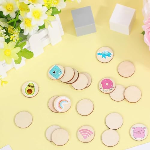300 Pcs Unfinished Wood Circle Round Disc Blank Natural Wooden Cutout Ornaments for Decoration DIY Craft Art Supplies (Round 1 x 1 x 0.12 inches) - Image 6