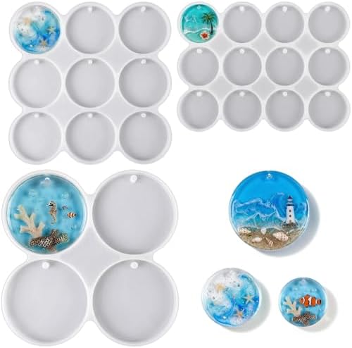 3 Pcs Circle Silicone Molds, 25 Cavity Round Resin Molds, Drilled Circle Molds for DIY Earrings, Keychains, Pendants, Pet Tags by KINYFY