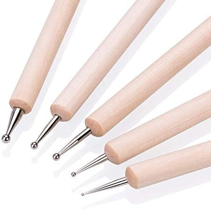 COMIART 5-Piece Dual-Ended Ball Stylus Tool Set - Wooden Handle with Stainless Steel Tips for Clay Sculpting, Embossing, Nail Art, Mandala Rock Painting & Pattern Tracing - Image 2