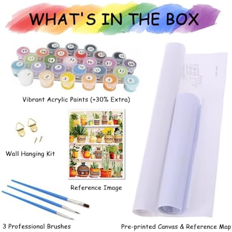 Adult Paint by Number Kits for Beginners, Colorful Potted Plants on Shelves Paint by Numbers Kit for Adults, Botanical Painting by Numbers Canvas, DIY Arts and Crafts for Home Decor, 16x20 Inch - Image 5
