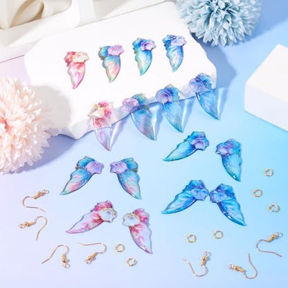 FASHEWELRY 16Pcs Resin Angel Wings Charms Sequins Butterfly Wing Pendants Pastel Pink Blue Fairy Wing Charms with Earring Hooks Jump Rings for Jewelry Making - Image 7