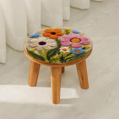 Latch Hook Rug Kit Abstract Cute Wild Flower Easy for Beginners Round Shape Carpet Crochet Yarn Craft Mini Rug DIY Hook and Latch Little Tapestry for Home Decor 30x30cm - Image 4