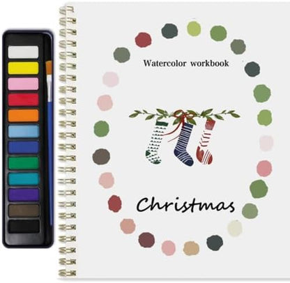 Watercolor Workbook for Adults & Beginners: 12 Colors Paint Set with Brush, Foldable Painting Kit for Christmas– Ideal Gift(Christmas) - Image 6
