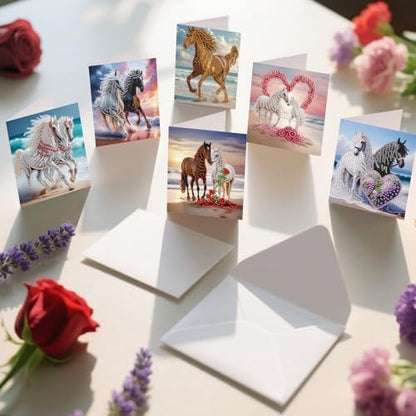 6pcs Diamond Painting Greeting Card with envelopes, DIY Seaside and horses Diamond Art Greeting Card for Blessing and Wish Special Shaped Arts Crafts for Christmas Birthday Thanksgiving Day Holiday - Image 4