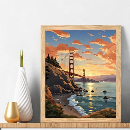 Natuyalo Paint by Numbers for Adults Beginner, Golden Gate Bridge Acrylic Easy Paint by Numbers Kits San Francisco Landscape Craft Kits for Adults Suitable for Wall Decoration Flameless 16x20 Inch - Image 2