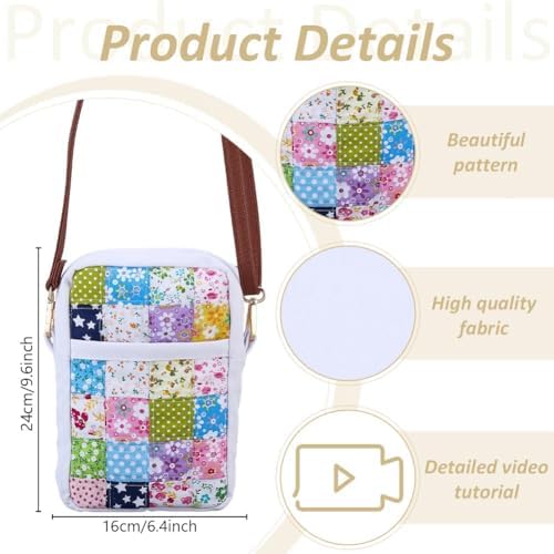 WEBEEDY DIY Quilt Tote Bag Kit for Adult Beginners DIY Small Rectangular Crossbody Bag Kit with Video Tutorial,50 Styles Fabrics,Quilting Tools for Sewing Patchwork Valentine's Day Craft Gift - Image 3
