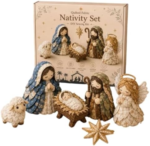 DIY Quilted Fabric Nativity Set Sewing Kit, Detailed Hand-Stitch Holy Family Manger Craft Set, Nativity Ornament Making Project for Home Display & Faith-Based Decor Creation for Adults，Type A by Unknown