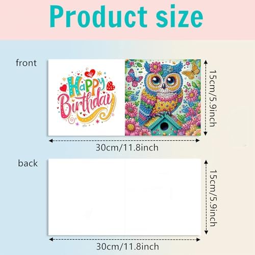 POETRYDRAW 6 Pack 5D DIY Diamond Art Painting Owl Greeting Card Kit, Diamond Birthday Holiday Greeting Card, Art Crafts Kit Creative with Envelope - Image 6
