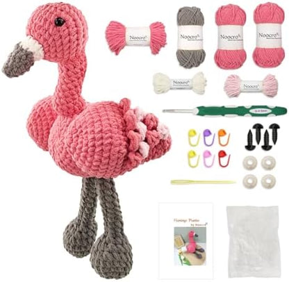 Noocro Flamingo Amigurumi Crochet Kit for Advanced Beginners & Intermediate, DIY Crochet Animal Plushie Kit with Soft Chenille Yarn, Hook, Stuffing & Instructions – Fun Craft Gift by Noocro