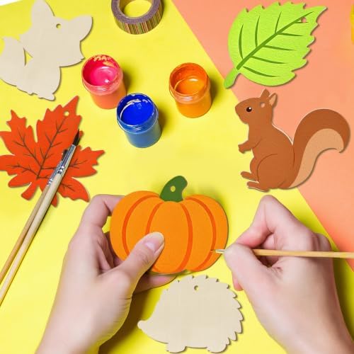 80PCS Wooden Fall Ornaments to Paint Thanksgiving Decorations, 10 Styles DIY Blank Autumn Unfinished Wood Maple Leaves Turkey Pumpkin Halloween Cutouts Ornament for Crafts Birthday Party Gifts Hanging - Image 7