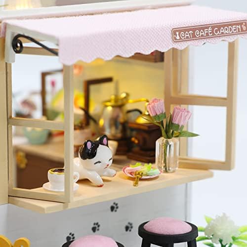 CUTEROOM DIY Miniature House Kit- Lovely Cats House, Tiny Dollhouse Wooden Furniture Kit, Mini DIY Craft Kits Creative Room for Christmas Decoration Family Friends - Image 6