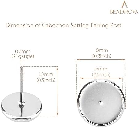 BEADNOVA Cabochon Setting Post 60pcs Blank Earring Studs 6mm Stainless Steel Cabochon Setting Ear Stud with Stainless Steel Earring Backs for Resin DIY Earstuds Making (6mm, 60pcs) - Image 2