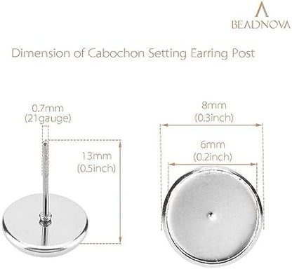 BEADNOVA Stud Earring Kit 30pcs Blank Stud Earring 6mm Stainless Steel Cabochon Setting Ear Post with Stainless Steel Earing Backs for Cabochon Resin DIY Earing Making (6mm, 30pcs) - Image 2