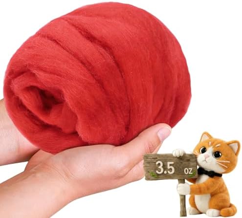 Wool Roving-3.5oz Needle Felting Wool, Soft Multi-Color Wool Fiber, Perfect Felting Wool Pure Wool, Chunky Yarn, for DIY Crafts, NeedleFelting Projects,and Artwork (Fiery Red) by VKEDA