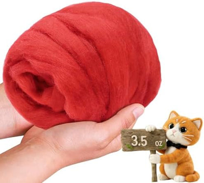 Wool Roving-3.5oz Needle Felting Wool, Soft Multi-Color Wool Fiber, Perfect Felting Wool Pure Wool, Chunky Yarn, for DIY Crafts, NeedleFelting Projects,and Artwork (Fiery Red) by VKEDA