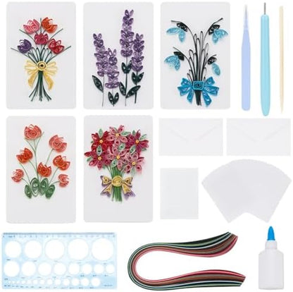 WEBEEDY 20 Sets DIY Flowers Quilling Greeting Card with Paper Quilling Strips Tools,Handmade Paper Card Making Kit DIY Flowers Cards for All Occasions for Birthday,Holiday,New Year's Day by WEBEEDY