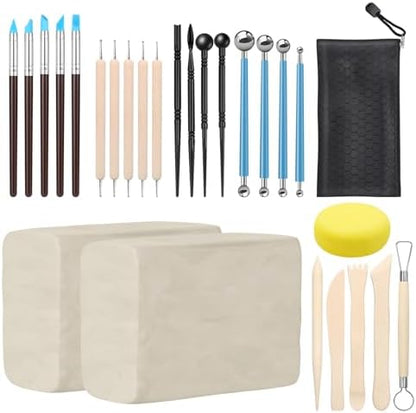 ZEHIQ White Air Dry Clay 2.2 lbs with 25pcs Pottery Sculpting Tools Set by ZEHIQ