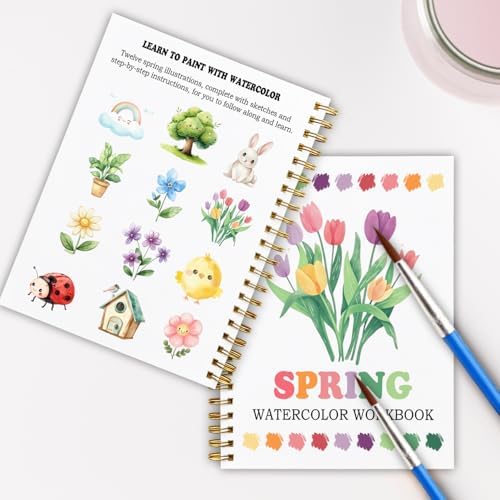 12 Patterns Spring Watercolor Book, DIY Floral Painting Workbook for Beginners, Relaxing Art Gift for Women and Adults, Stress Relief Water Coloring Activities, Spring Theme Paint Set - Image 6