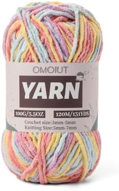 Plush Chenille Chunky Crochet Yarn - Baby Yarn for Crocheting Soft - Velvet Yarns Knitting for Blankets Crafts - Fluffy Amigurumi Yarns 100g / 131yd (Macaron) by OMoiut