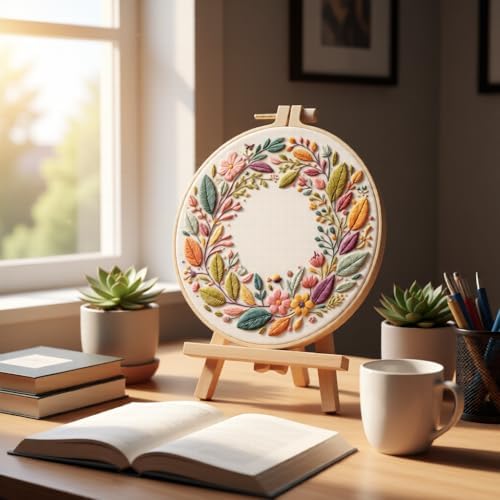 JJFox Embroidery Kit for Beginners and Adults, DIY Hand Embroidery Starter Kit with Cute Pattern, Cross Stitch Needlepoint Set with Hoop, Threads and Instructions (Wreath) - Image 4