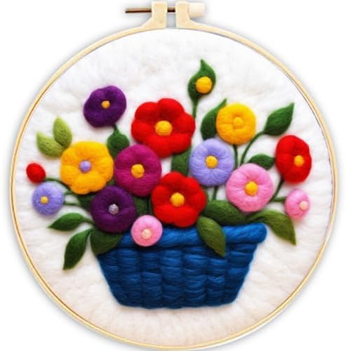 CaptainCrafts Needle Felting Kit, Wool Felt Supplies, Embroidery Hoops, Wool Painting Tools Needle Felting Starter Kit for DIY Decoration (Multicoloured Bouquet) by CaptainCrafts