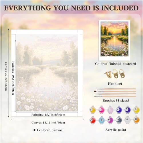 Alptiny Paint by Numbers Kit for Adults, Riverside Sunset Landscape Paint by Number Kit on Canvas, Countryside River & Wildflowers Oil Painting for Gift, Home Wall Decor 16x20 Inch - Image 5