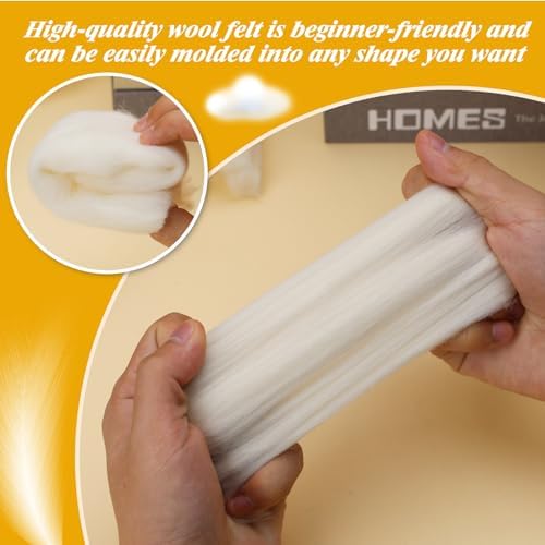 9.5 oz Wool Roving, Needle Felting Pure Wool White Needle Felt Roving - Image 4