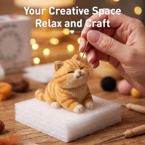 DIY Needle Felting Kit Cute Smiling Orange Tabby Cat – Needle Felting Starter Kit with Fiber Roving, Needles, Felting Pad & Instructions | Felted Cat Kit for Beginners Adults | DIY Craft Gift - Image 7