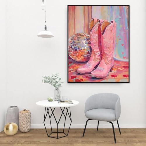 Canrichshop Vintage Boots Paint by Number Kits,Retro Disco Ball Paint by Numbers Kit for Adults Beginner Without Frame,Easy DIY Acrylic Painting for Canvas for Decor 16x20inch - Image 5