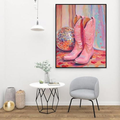 Canrichshop Vintage Boots Paint by Number Kits,Retro Disco Ball Paint by Numbers Kit for Adults Beginner Without Frame,Easy DIY Acrylic Painting for Canvas for Decor 16x20inch - Image 5