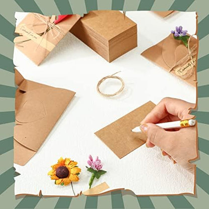 100 Set Artificial Wedding Flowers Mother's Day Thank You Greeting Card Kit DIY Blank Vintage Kraft Floral Holiday Cards Assorted Handmade Invitation Cards with Envelopes for Women Gifts Birthday - Image 5