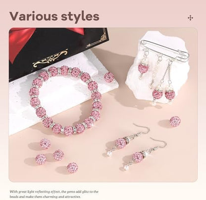 105pcs 10mm Rhinestone Beads for Jewelry Making, Pink Shiny Round Disco Ball Beads Bulk, Sparkle Crystal Clay Christmas for Bracelet Baseball Necklace Earring Crafting and DIY - Image 2