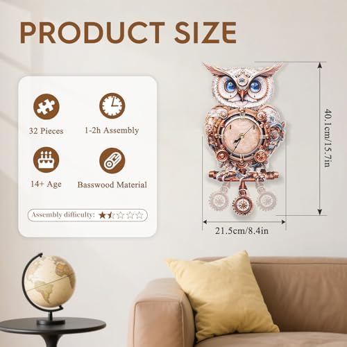 3D Wooden Puzzles for Adults-Owl Clock Puzzle-Adult Crafts - Image 6