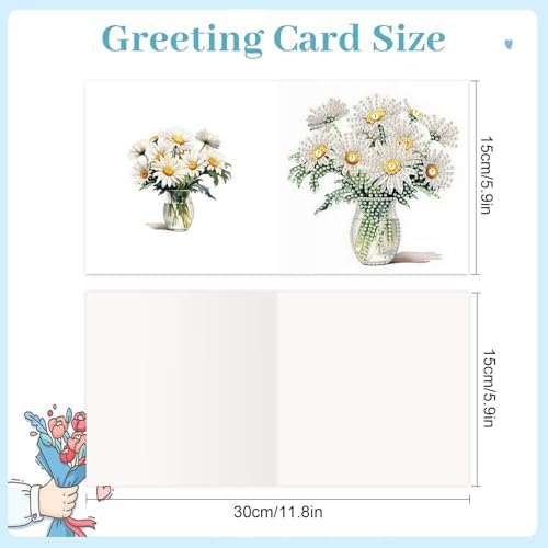 MVVMTOP 6pcs Diamond Art Painting Greeting Card, Bouquet DIY Daisy Diamond Art Greeting Card for Blessing and Wishe Special Shaped Diamond Arts Crafts for Birthday Thanksgiving Day - Image 2