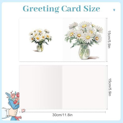 MVVMTOP 6pcs Diamond Art Painting Greeting Card, Bouquet DIY Daisy Diamond Art Greeting Card for Blessing and Wishe Special Shaped Diamond Arts Crafts for Birthday Thanksgiving Day - Image 2