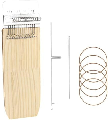 Wood Knitting Loom Kit - Mini Weaving Frame with Hook Rubber Bands for DIY Weaving, Mending Jeans, Repair Clothes, Making Scarves Tapestries（9.2 x 3 x 0.8 Inch） by LNQ+LUNIQI