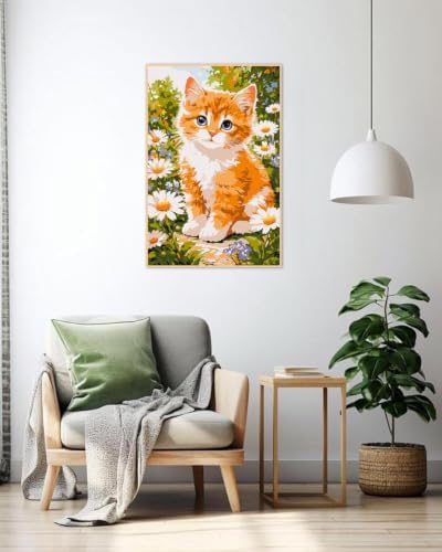 Mowana Easy Paint by Numbers Kit for Adults Beginners, Cat Adult Painting Kit by Numbers with Frame and Easle, Stretched Canvas Paint by Number Kit, 8x12inch - Image 6