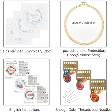 Louise Maelys 3 Pack Floral Quote Embroidery Kit for Beginners Craft - Image 2