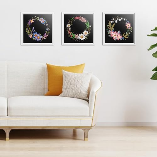 ERKOON 3 Sets Embroidery Kit, Floral Cross Stitch Set for Include Embroidery Cloth Hoops Threads for Craft Lover Hand Stitch (Garlands) - Image 7