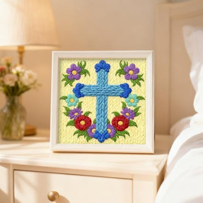 INFUNLY Cross Flowers Punch Needle Kits for Beginner Adult Floral DIY Punch Needle Embroidery Starter Kit for Wall Hanging Blue Cross Needlepoint Kit with Instruction for DIY Crafts Gift Home Decor - Image 6