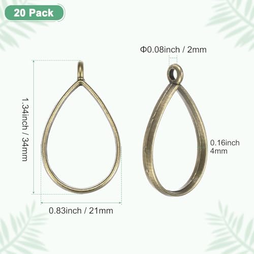 M METERXITY 20-Pack Open Bezels for Resin, Teardrop Shape Open Back Bezel Pendants for Resin Jewelry Making/DIY Earrings Necklace, Alloy Hollow Frame Pendants [Bronze Tone] - Image 3